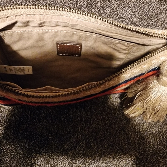 J. Jill | NWT Boho Woven Tassel Straw Navy and Orange Zipper Clutch - Picture 3 of 4